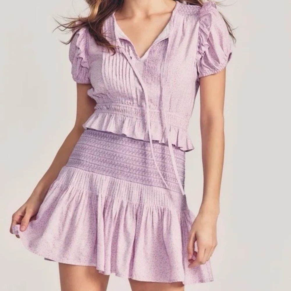 LoveShackFancy Purple Pansy Toto Mini Dress Lavender Floral Smocked Size S $425